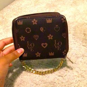 Brown & Black Status Icons Zip Around Wallet